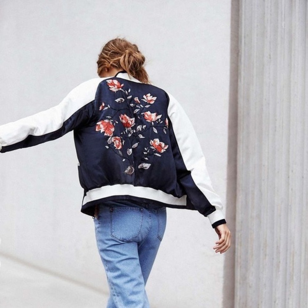 Silence + Noise Floral Embroidered Bomber Jacket, size S